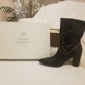 VICI - DINA Black Studded Faux Leather Heeled Boots with Studs Sz 7.5